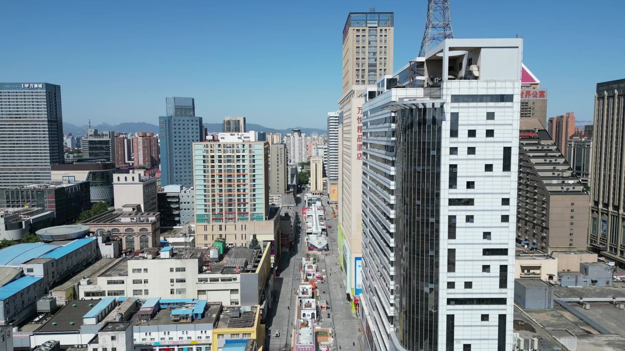  航拍河北石家庄湾里庙步行街