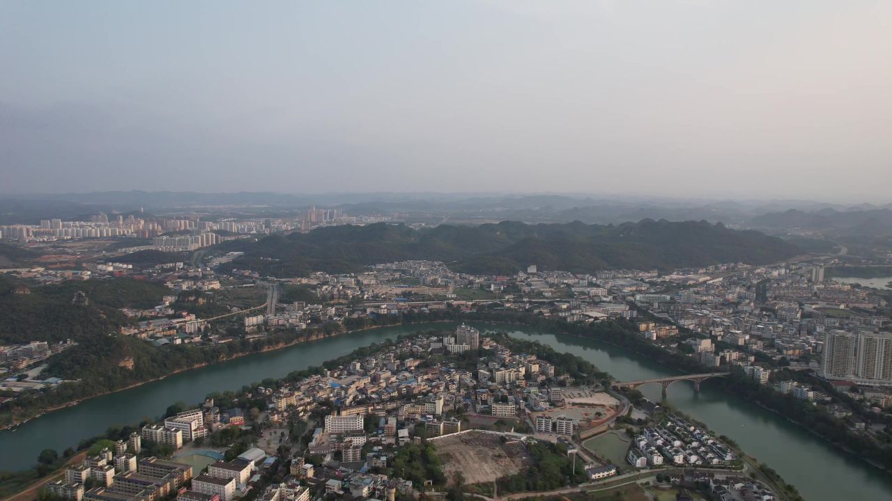 广西崇左城市全景航拍 