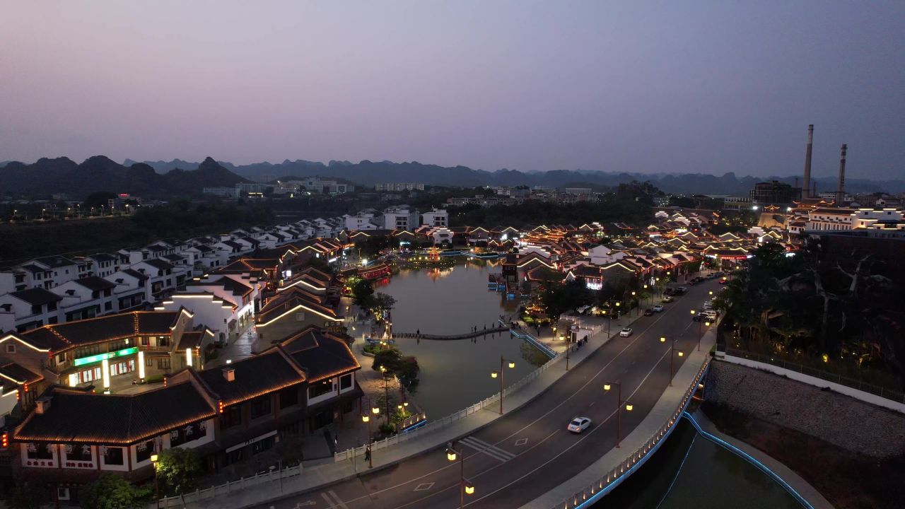 广西崇左城市全景航拍 