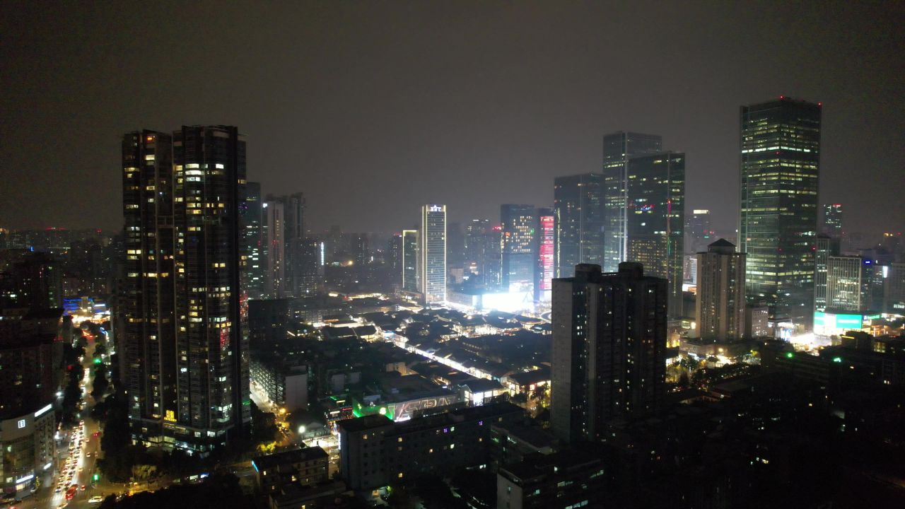 成都春熙路太古里夜景灯光航拍