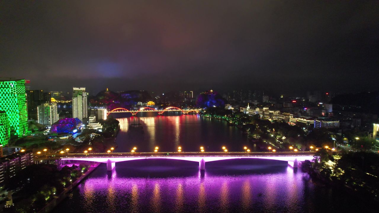 柳州夜景交桥梁航拍 