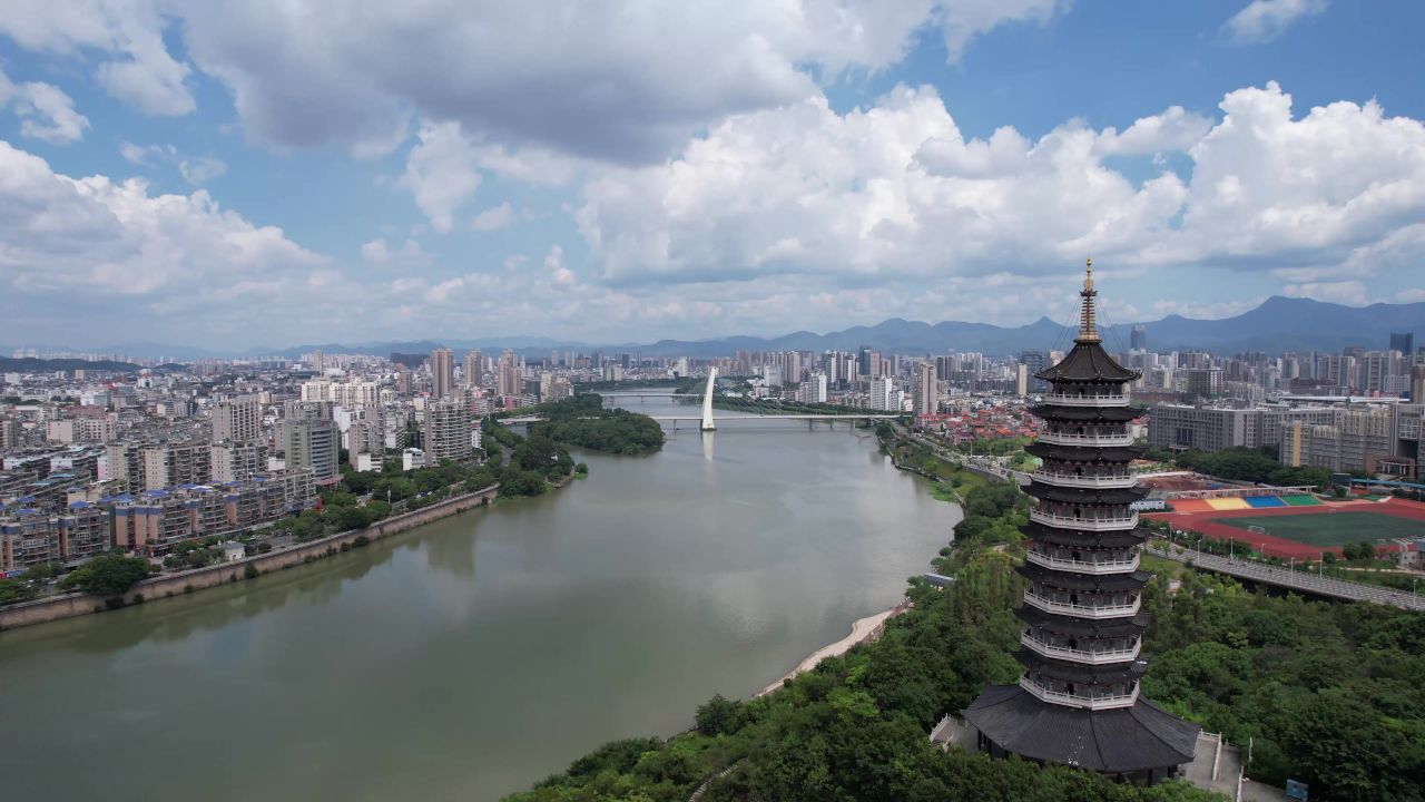江西赣州翠浪塔地标建筑航拍