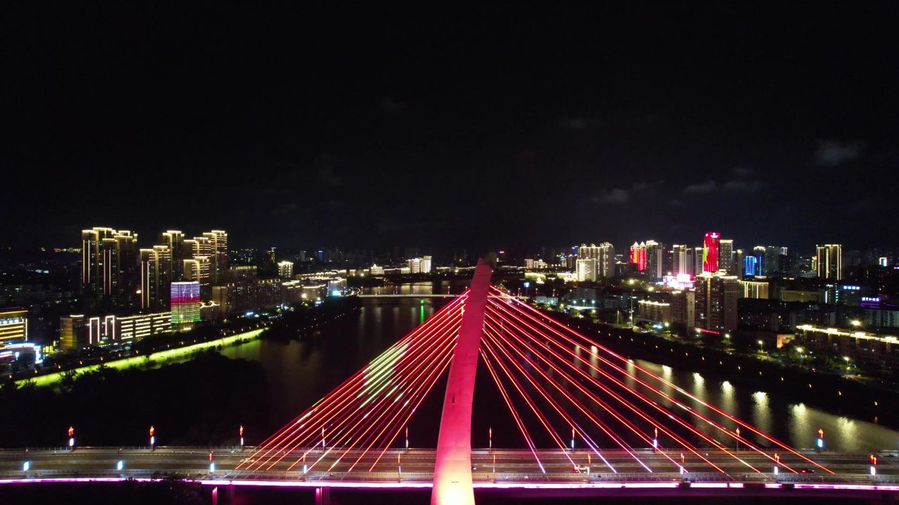 江西赣州飞龙大桥夜景灯光航拍
