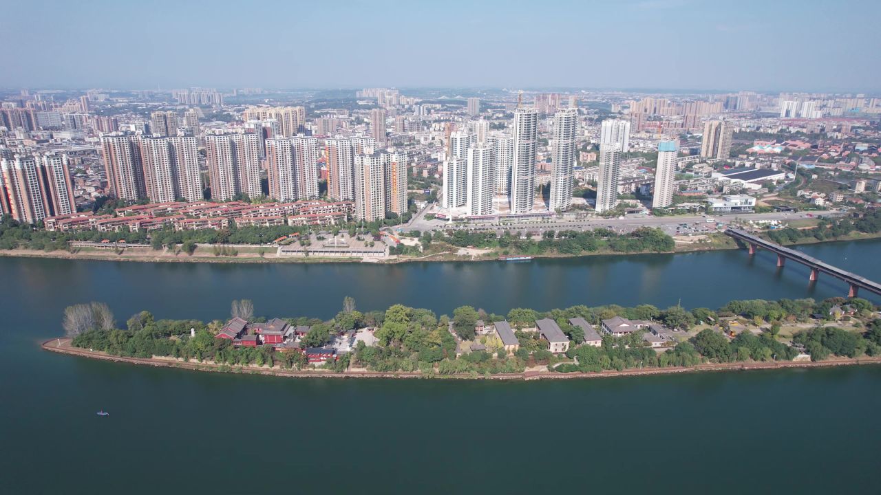 湖南衡阳东洲岛湘江航拍  