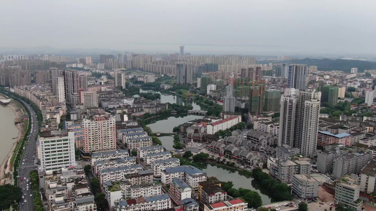 江西吉安城市风光航拍 