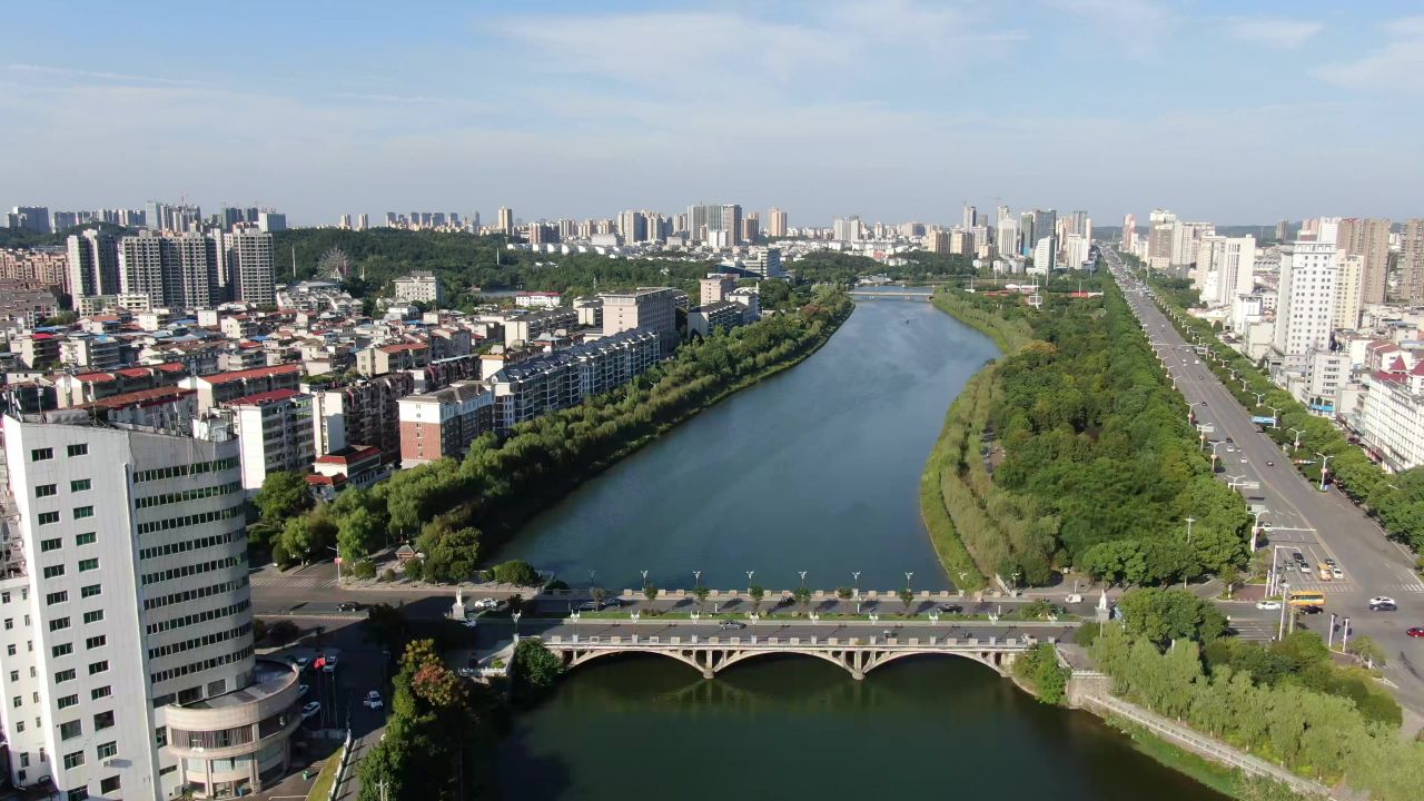 湖北咸宁城市风光地标建筑航拍  