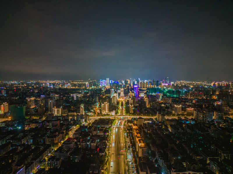 航拍 浙江 杭州 城市 夜景 杭州建设