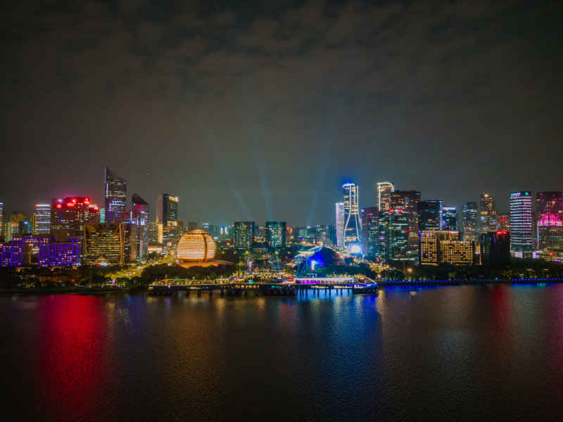 航拍 浙江 杭州 城市 夜景 杭州建设