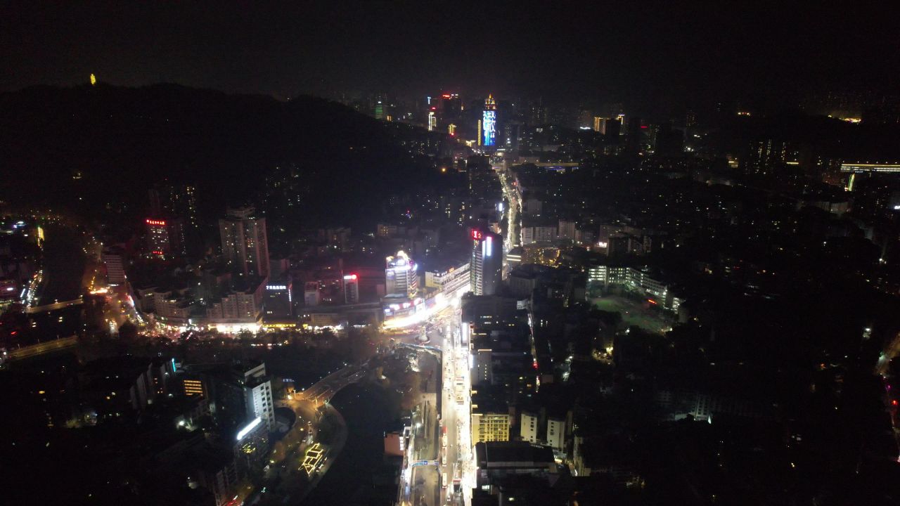 贵州遵义城市夜景灯光交通航拍