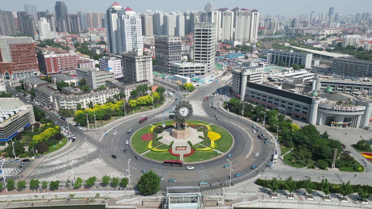 航拍天津世纪钟广场