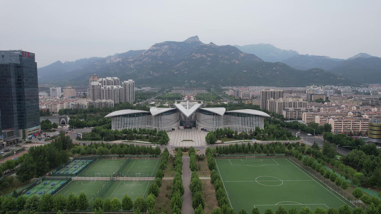 山东泰安城市风光航拍 