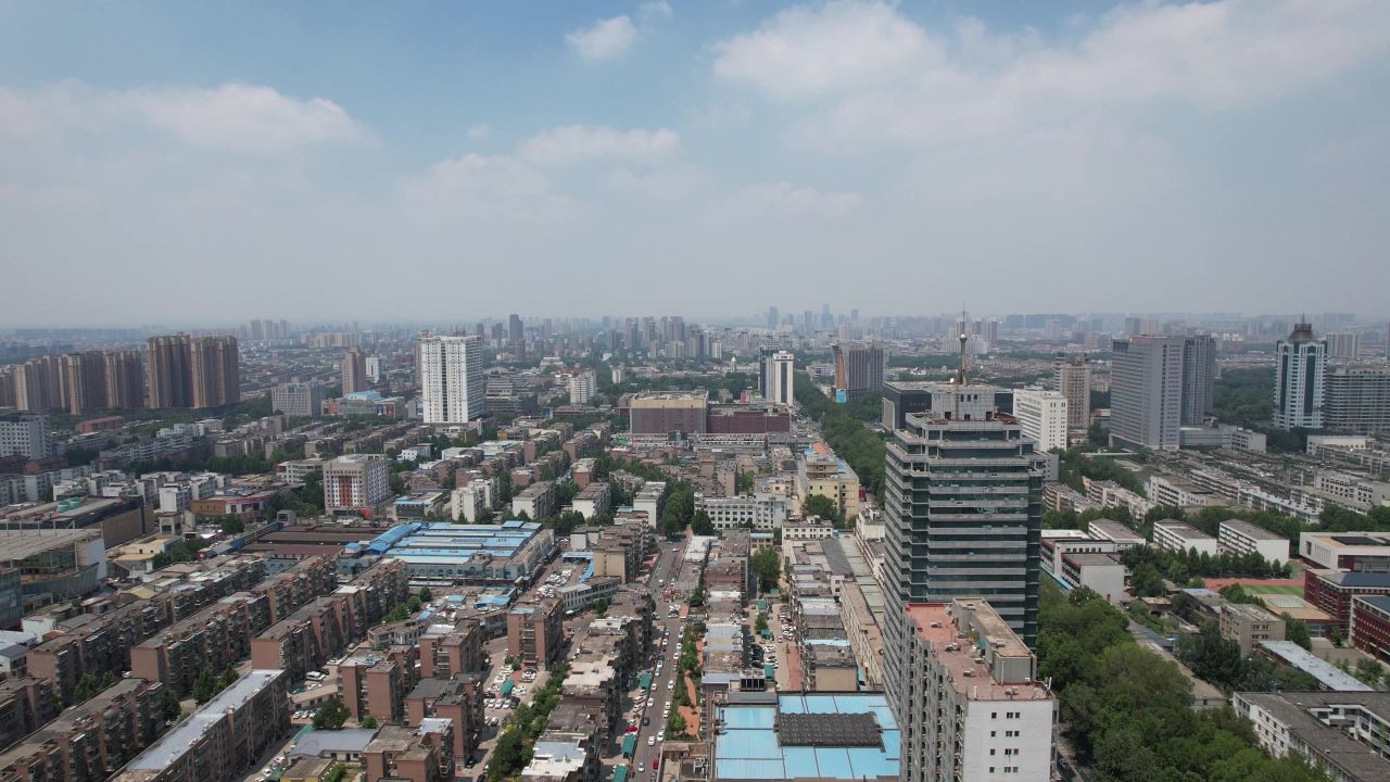 山东淄博城市风光航拍 