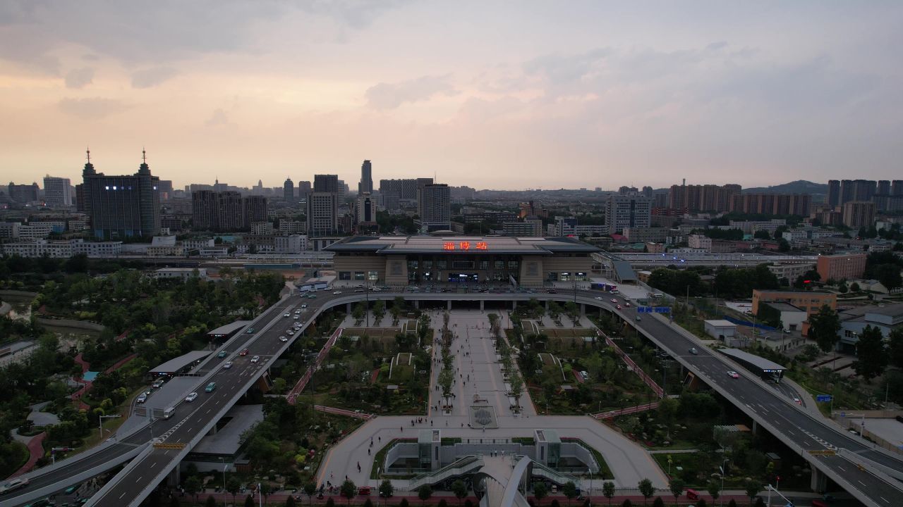 山东淄博城市风光航拍 