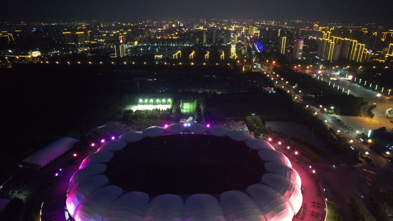 河北沧州城市夜景灯光航拍