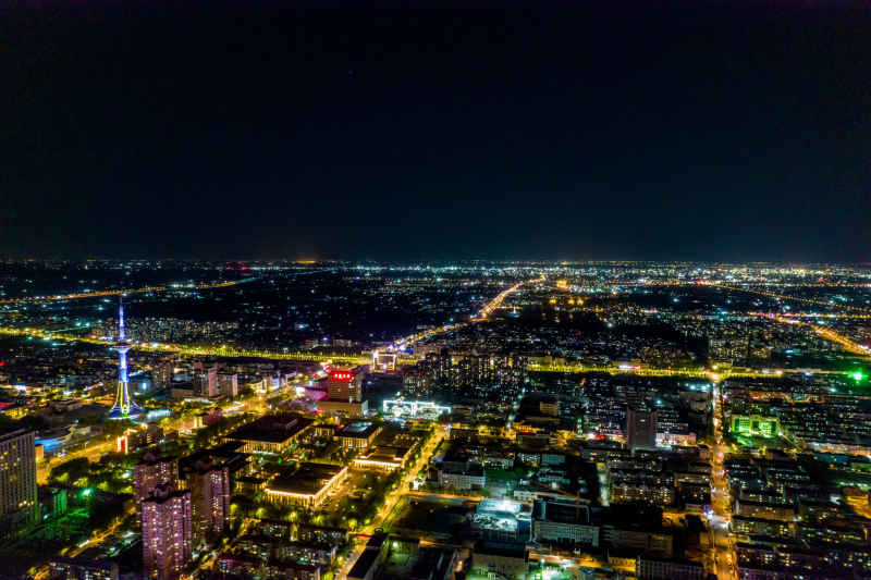 山东东营城市夜景灯光航拍摄影图