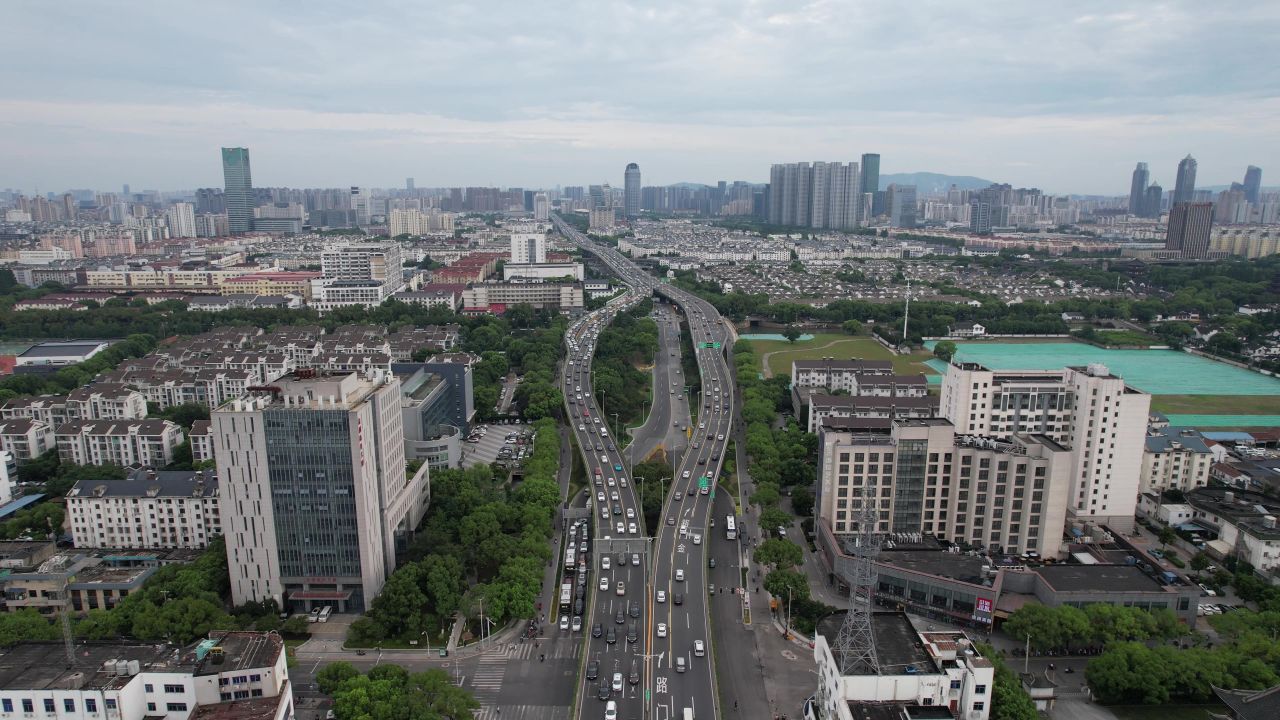 江苏苏州城市交通航拍 
