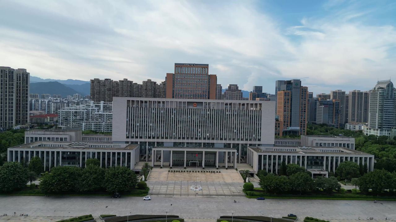航拍福建龙岩市政府人民广场