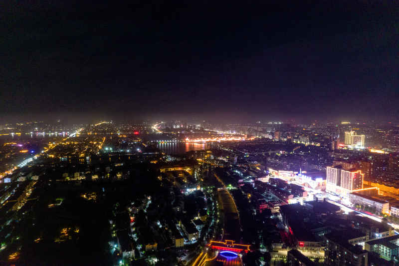 山东聊城城市夜景灯光航拍摄影图