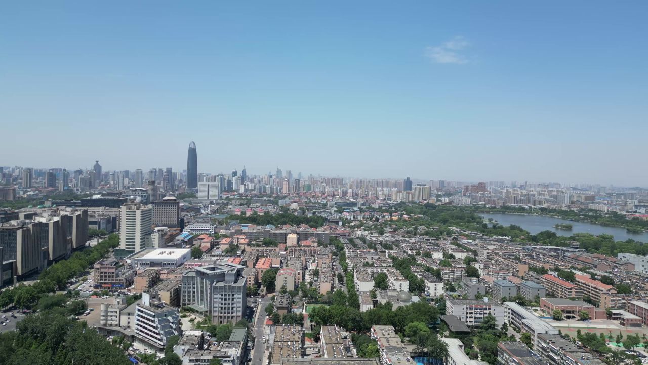 航拍山东济南城市建设济南风光