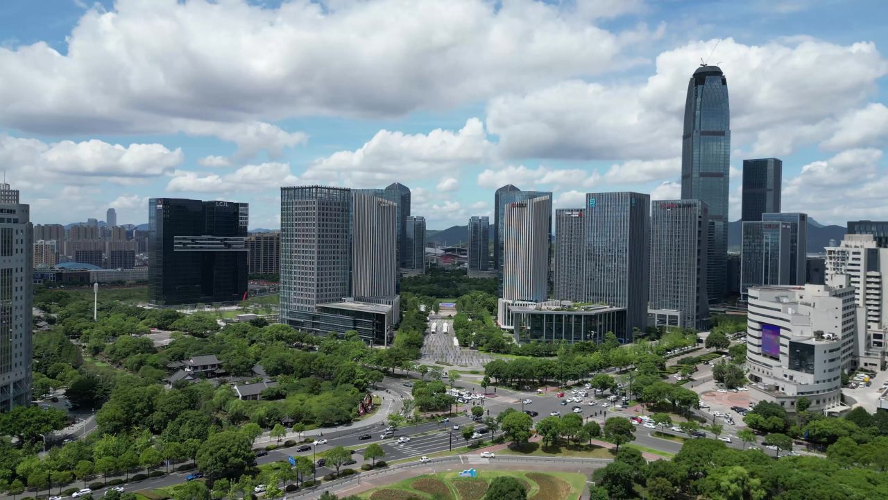  航拍台州城市风光地标建筑
