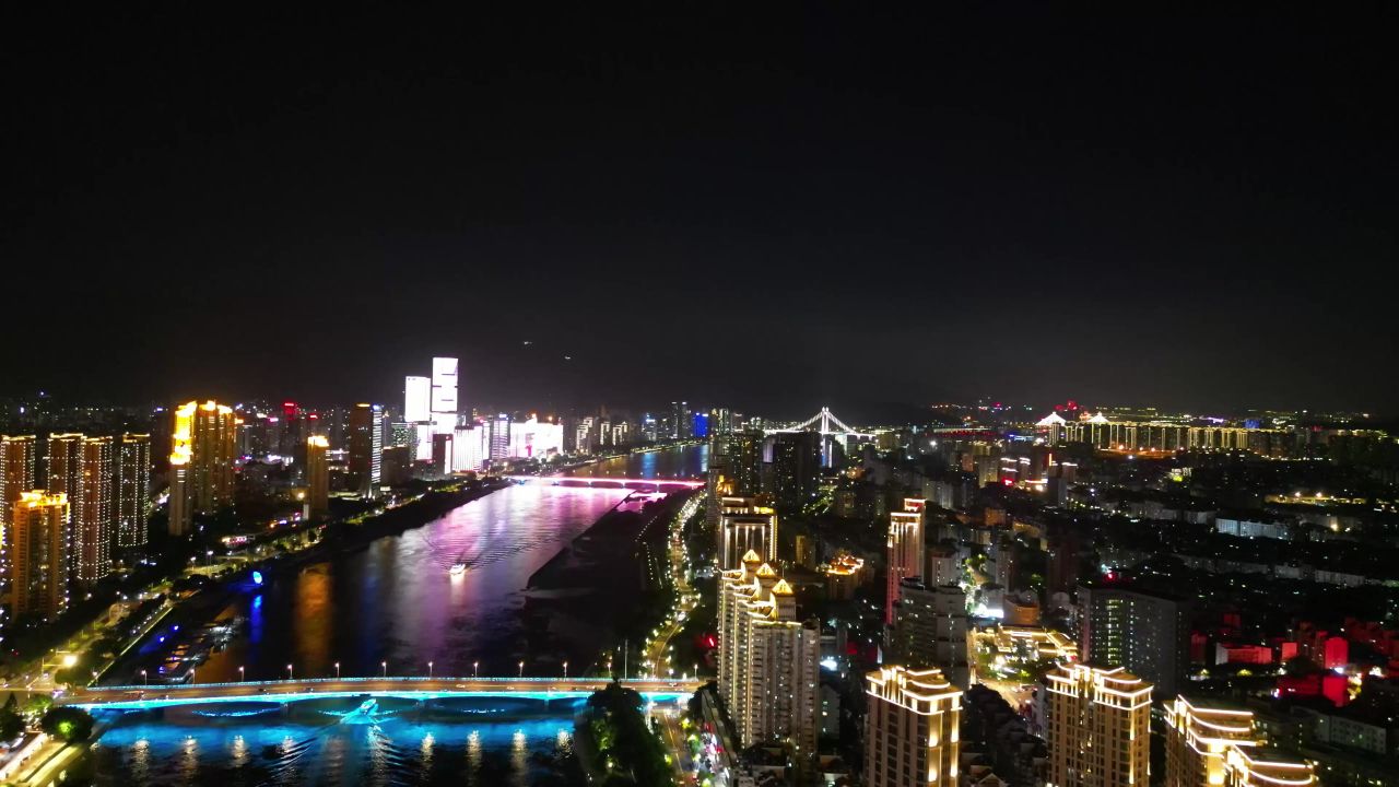 航拍福州闽江大桥夜景