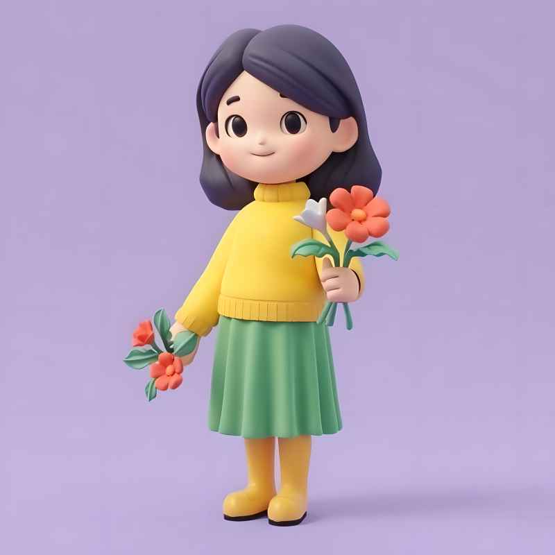 一个女人拿着花 5