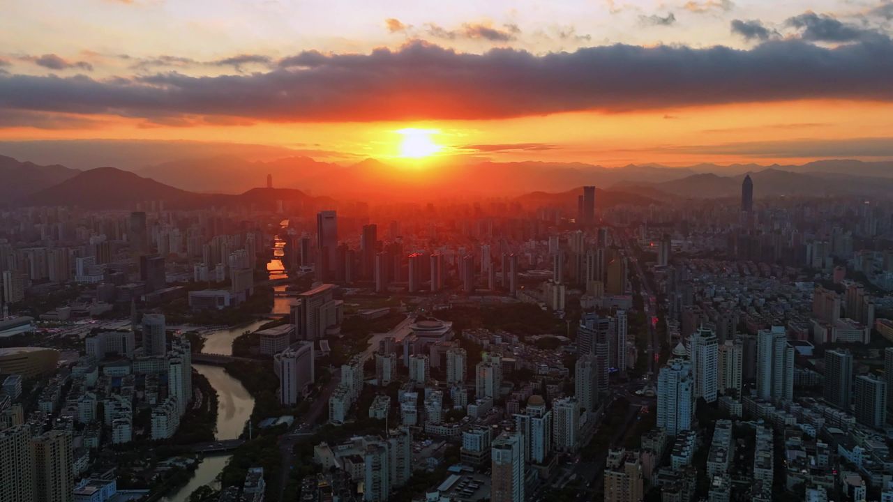 温州日落航拍延时