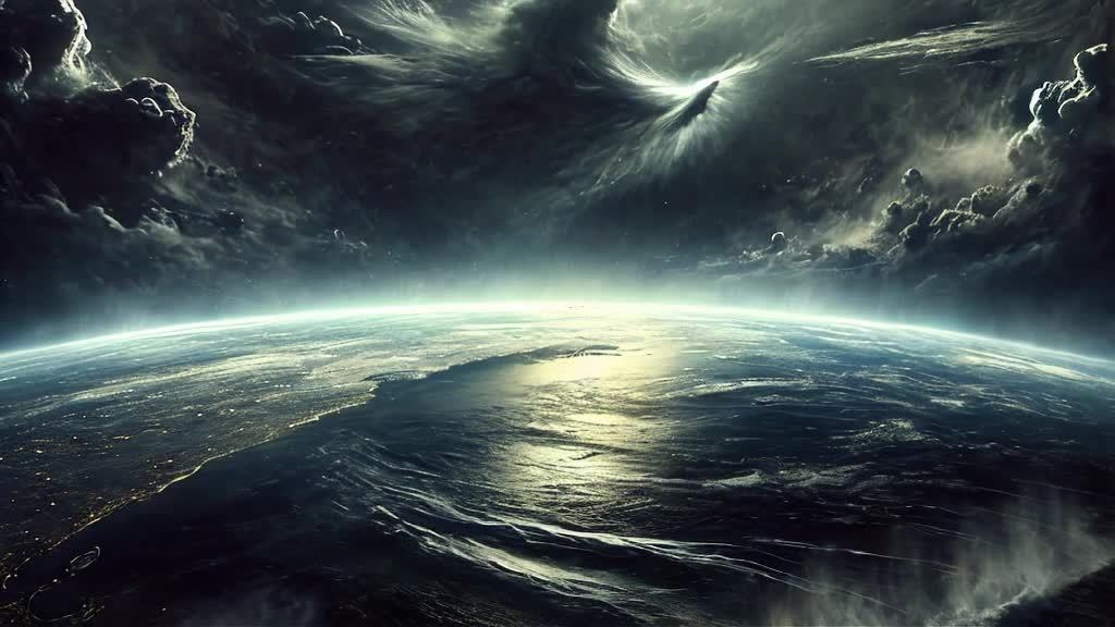 从太空中俯瞰地球，我们看到了一个壮丽的景象。天空呈