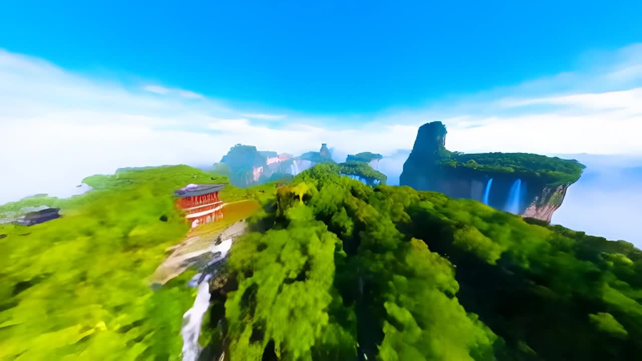 这幅图像展示了一片壮观的空中景色。天空呈现出明亮的