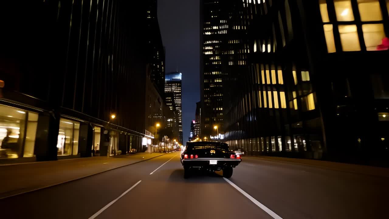 夜晚的街道上,一辆黑色1967年款Maverick