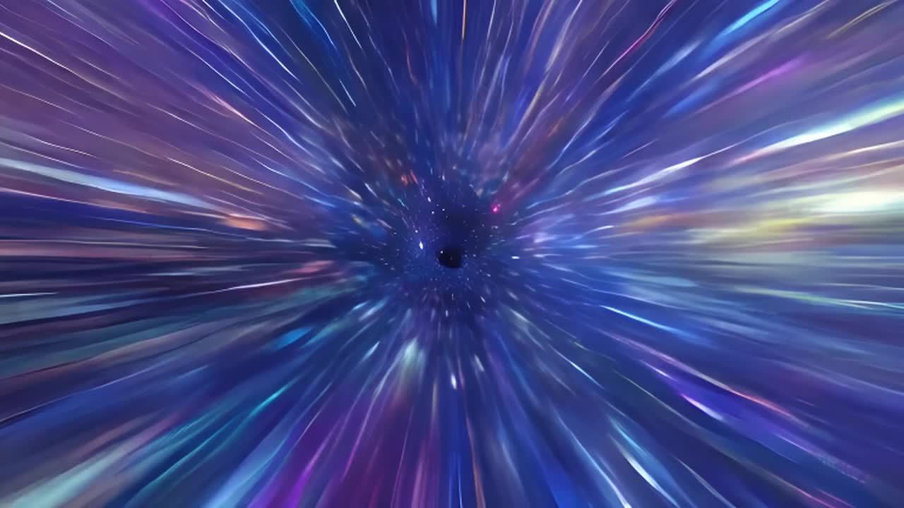 图像中呈现出深蓝色的背景，背景中有多条彩色线条由中