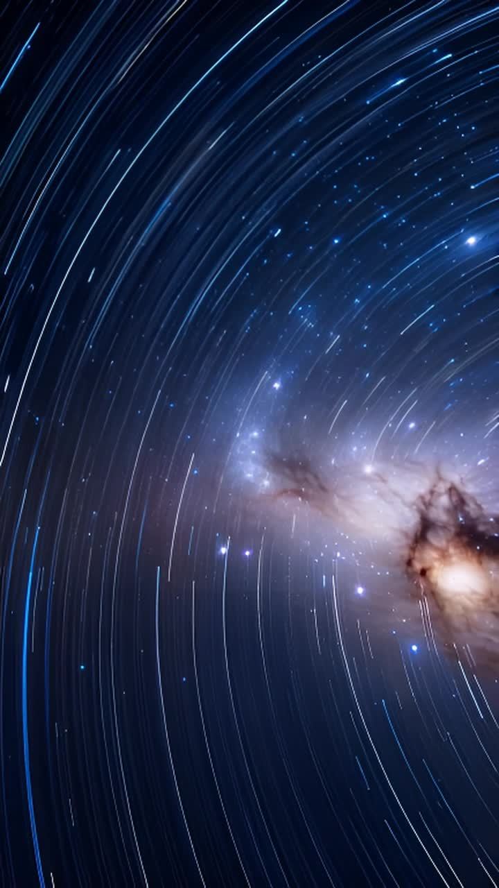 一个全景视角展示了星光璀璨的宇宙。镜头缓慢地扫过夜