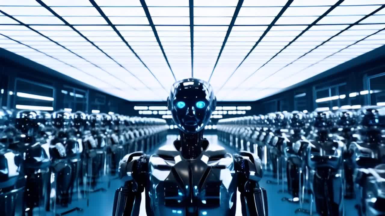 一个光滑、未来主义的实验室,里面布满了先进的计算机