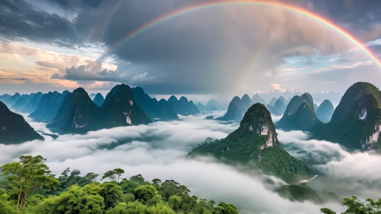桂林山水甲天下喀斯特地貌日出日落云海延时 50