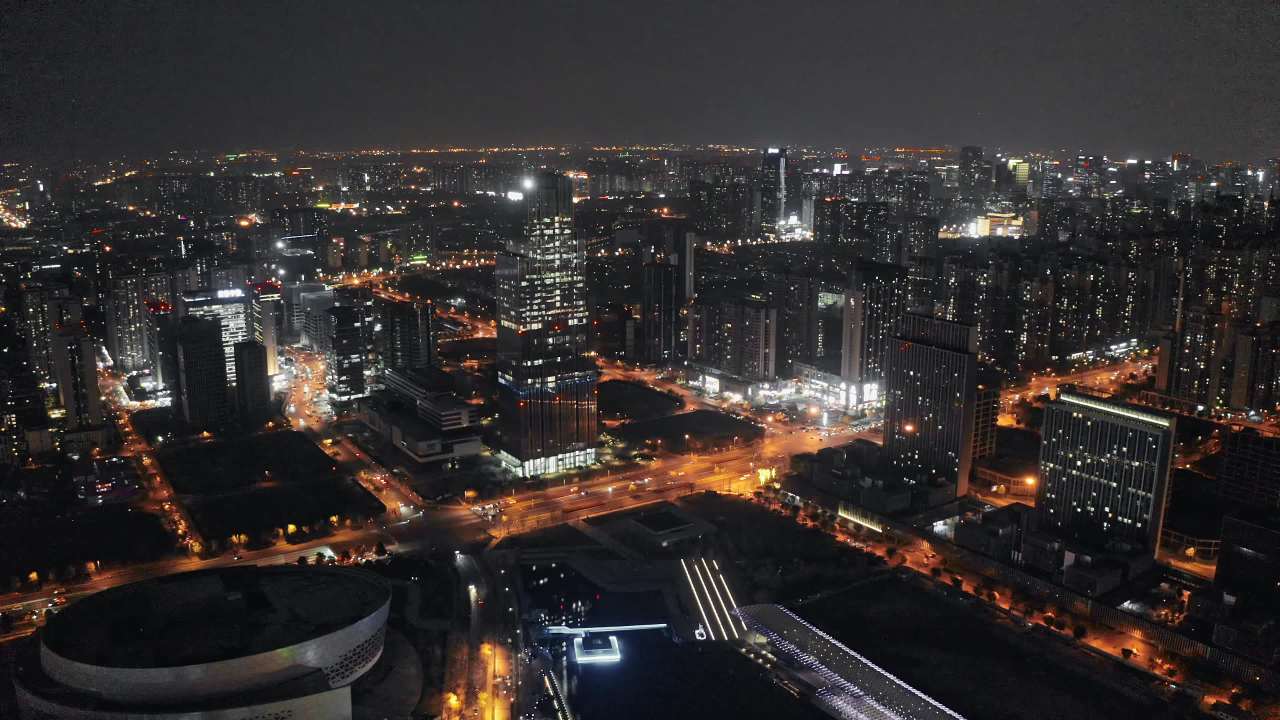 航拍成都天府新区新川科技园夜景