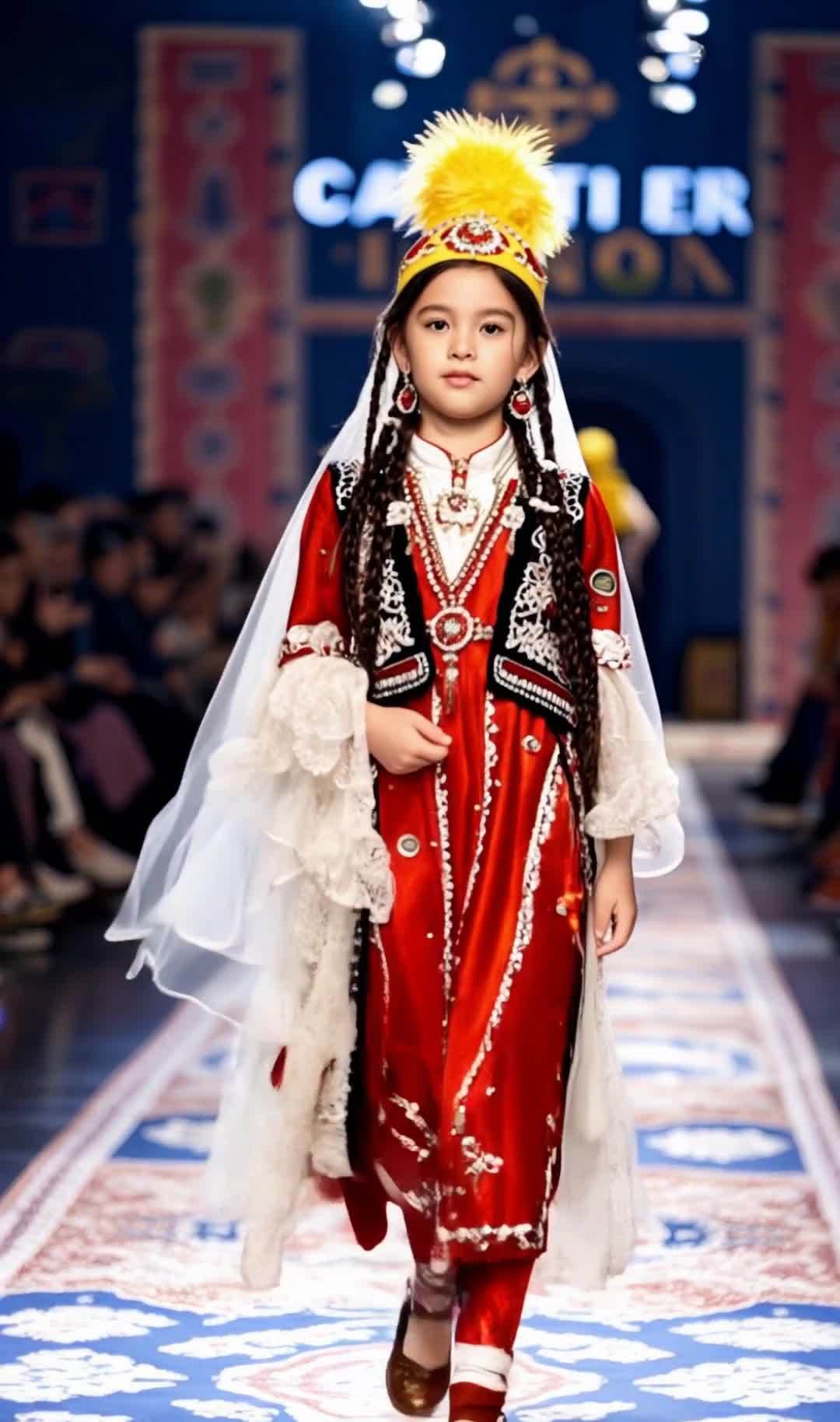 时装周:身着民族服饰的优雅少女模特展示传统风采