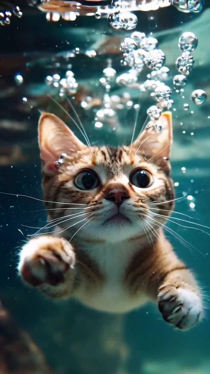 水下惊魂：条纹小猫的奇幻漂流记