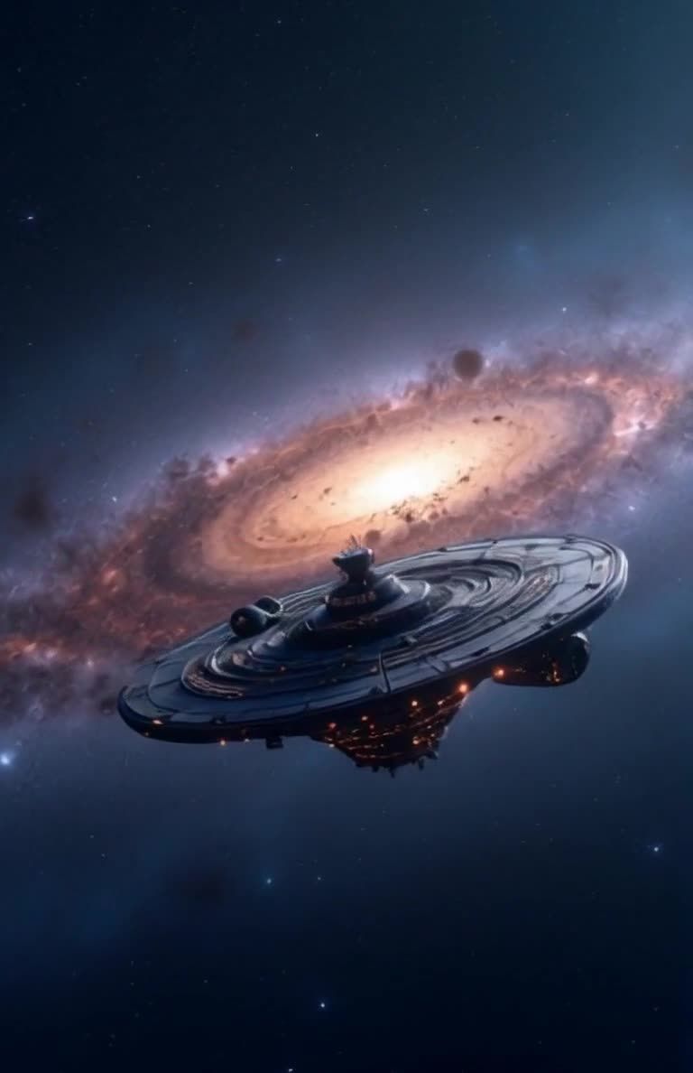 深空星舰：碟形飞船翱翔于星系之间