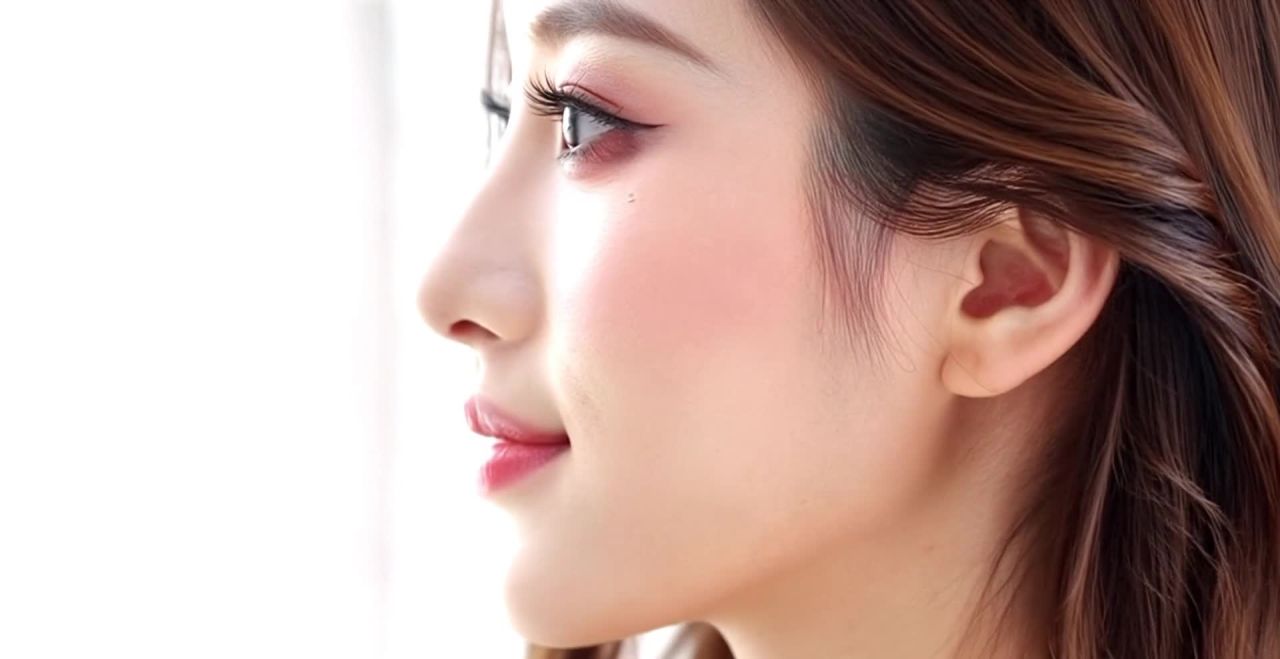 都市美女侧脸特写：淡妆披肩长发，皮肤真实立体感强