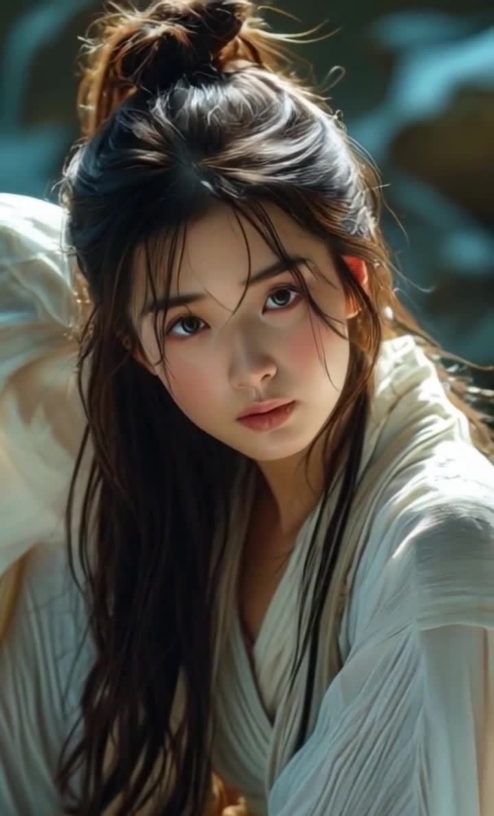 一位年轻女子凝视着镜头，面部轮廓清晰。