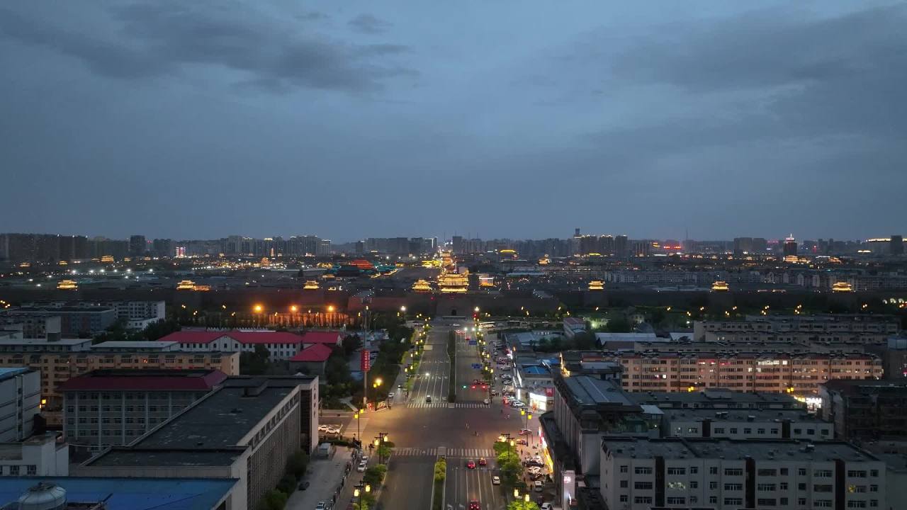 4K航拍山西大同市城市建筑风光夜景 1