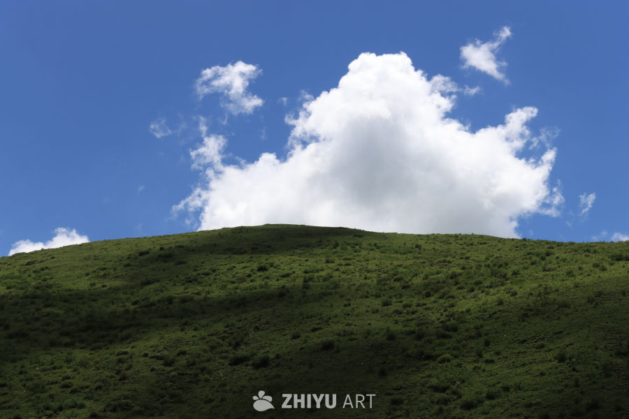 山丘上的绿意与蓝天
