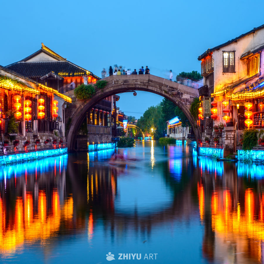 夜色水乡古桥景
