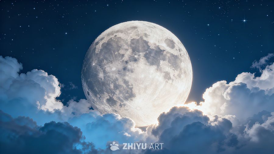 浪漫梦幻蓝色中秋月夜山景背景 8