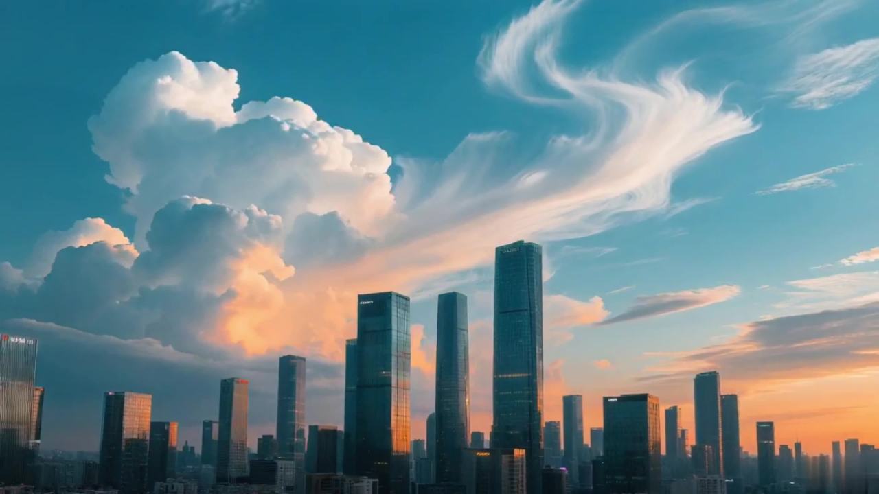 城市天际线下的云卷云舒