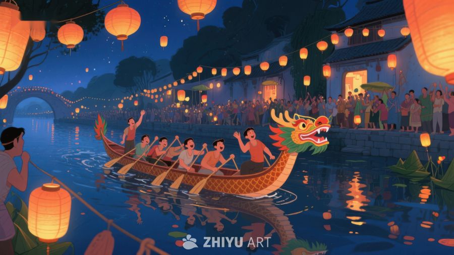 夜景龙舟赛，灯火辉煌 404