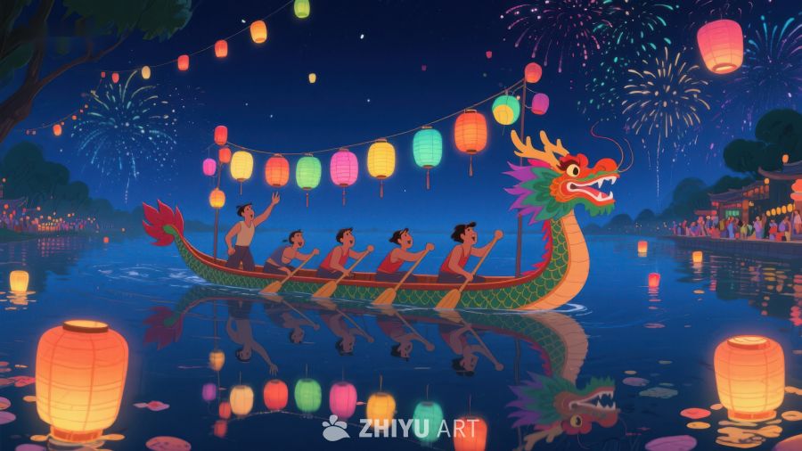 夜色龙舟竞渡，灯火辉煌迎佳节 427