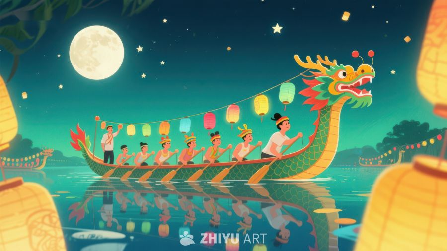 月下龙舟竞渡 443