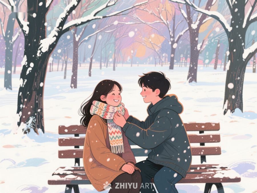 冬日雪景中温馨对话的情侣 111