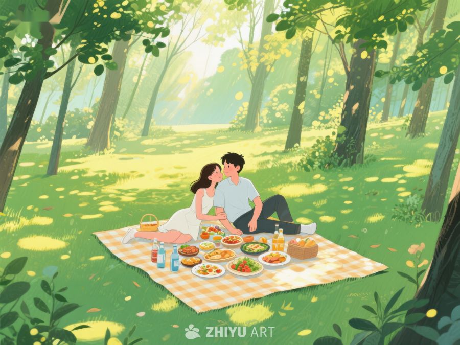 林间野餐，情侣共享美好时光 485